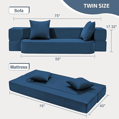 Miniatura 32 de Sofá cama plegable 2 en 1 con almohada, silla plegable, sofá de piso y colchón para dormir, funda lavable y silla de espuma viscoelástica para sala