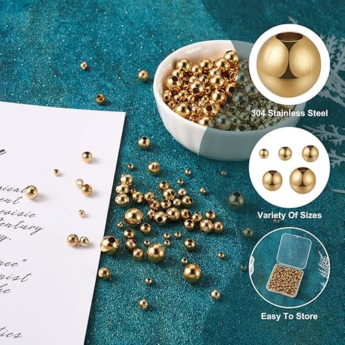 Miniatura 3 de 400 cuentas redondas de acero inoxidable 304 cuentas doradas cuentas espaciadoras de metal de 0118in 0157in 0197in 0236in 0315in cuentas de bolas de