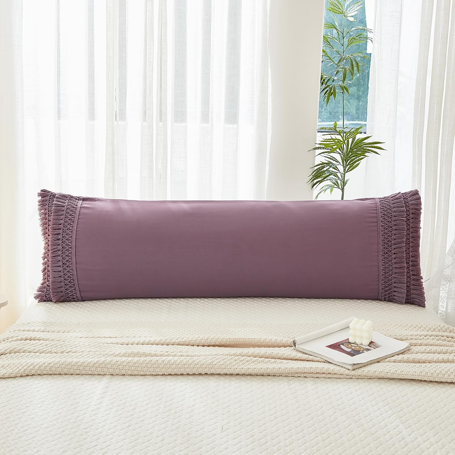 Grayish Purple Body Pillow Cover 20x54 inches Boho Chic