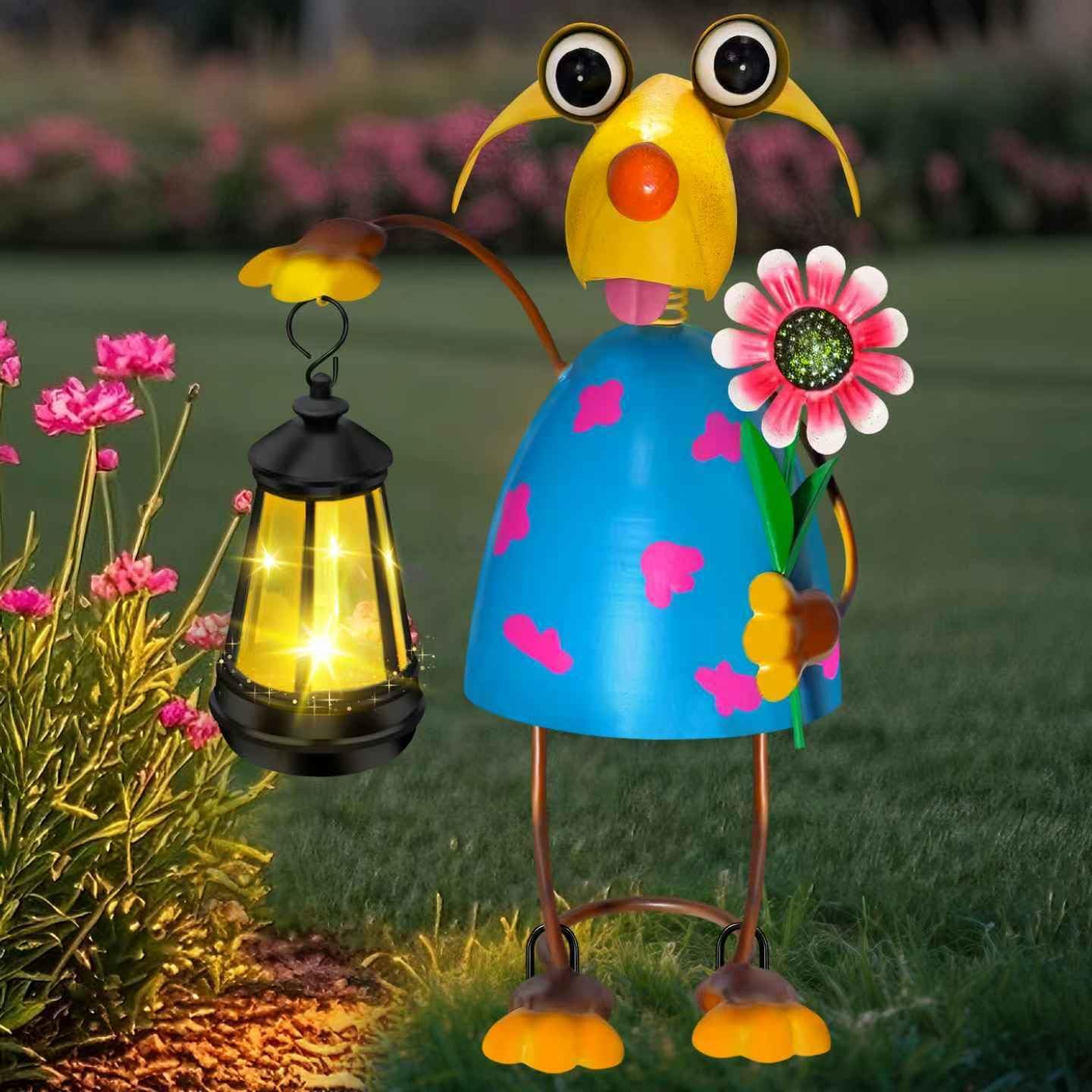 Solar Garden Lights Dog Statue with Solar Lantern Lights,13.38 inch Garden Lawn Decoration,Birthday Gifts for Women Grandma,Gardening Gifts Decorative Stakes for Yard,Patio,Porch, Christmas - Image 3