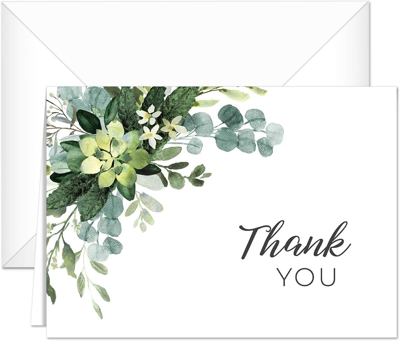 Canopy Street Lush Greenery Thank You Notes / 24 Cards With White Envelopes / 4 Green Floral Gratitude Designs / 3 1/2" x 4 7/8" Thanks Appreciation Cards/Made In The USA