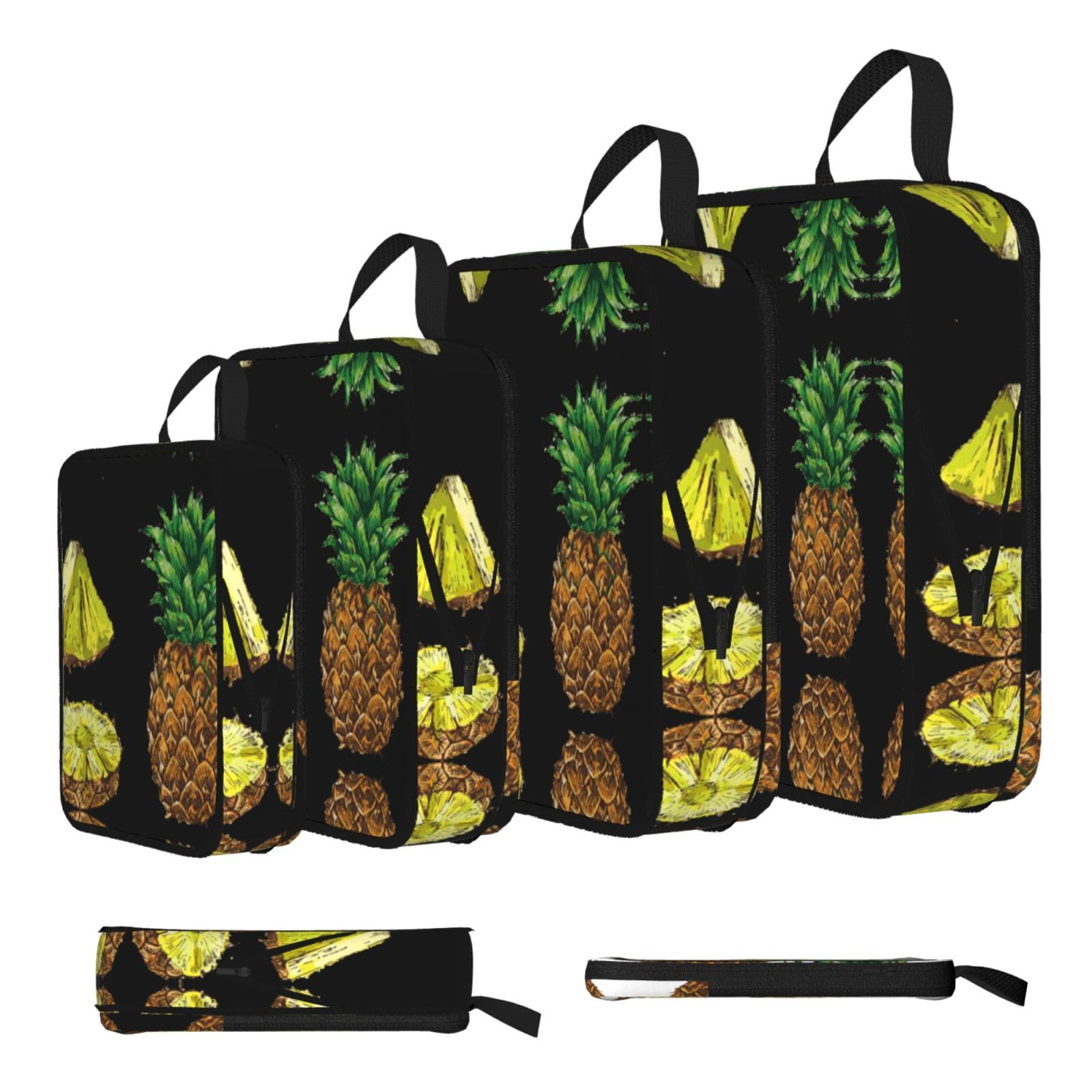 Pineapple Print Compression Packing Cubes 4-Piece Set With Multi- Compartment Travel Bag, Waterproof Suitcase Organiser Bags
