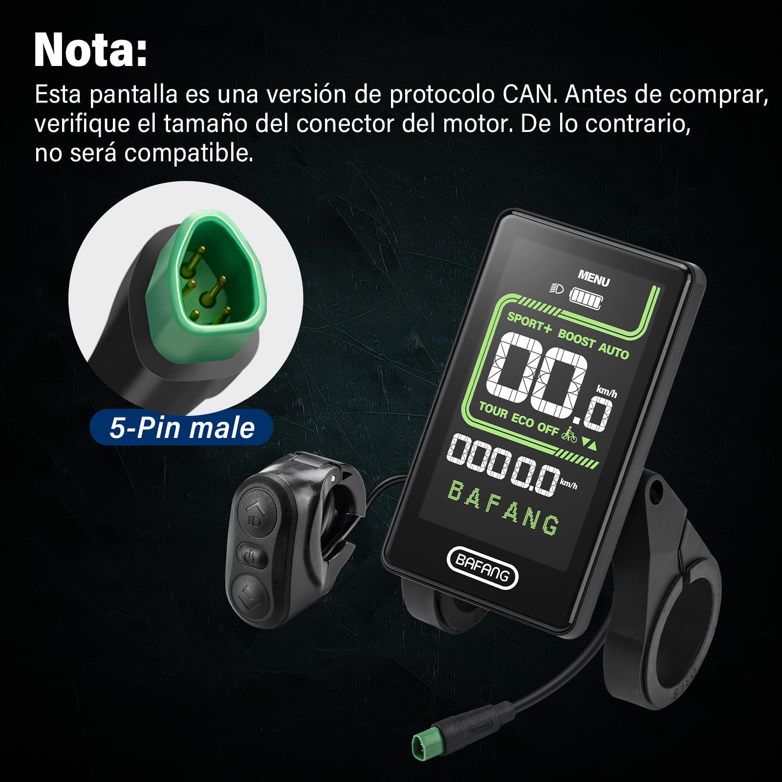 BAFANG Pantalla para Bicicleta Ebike para M620, M600, M560, M510, M420 Motores centrales, Pantalla de Bicicleta eléctrica con protocolo Pas Can 0-5/0-9