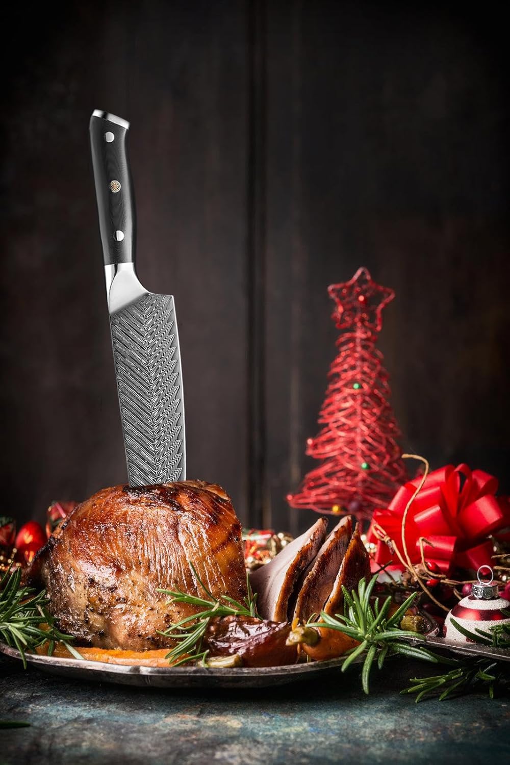 7 Inch Santoku Knife, Japanese AUS-10 Damascus Steel Kitchen Chef Knives with Ergonomic Handle Design