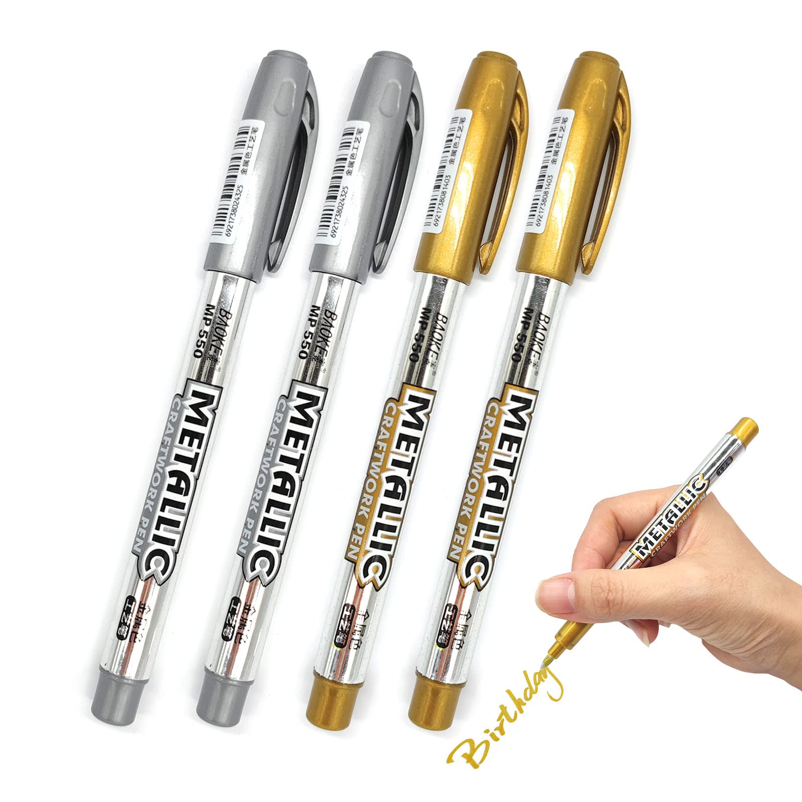 4 rotuladores metálicos para manualidades y pintura artística, bolígrafo metálico para hacer tarjetas, álbum de fotos, álbumes de recortes, piedra, vidrio, madera, ropa y cerámica (oro y plata)
