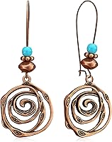Gdpaddy Bohemian Vintage Copper Spiral Dangle Earrings - Geometric Flower Maze Drop Leverback for Women