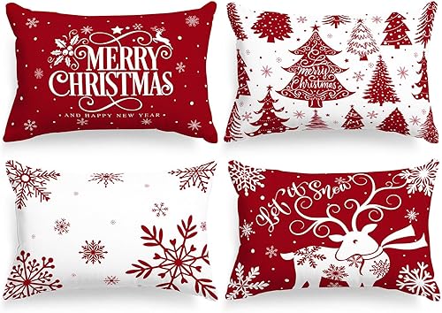 Vista 121 de Lanpn Juego de 4 fundas decorativas de almohada navideñas de 18 x 18 pulgadas, color blanco y verde azulado de 18 pulgadas, funda de cojín