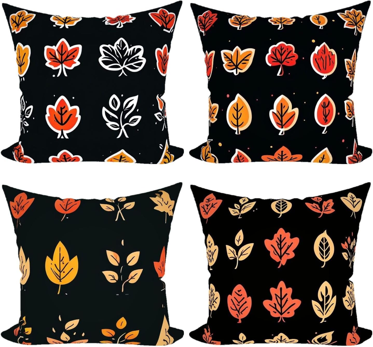 Fall Pillowcases, Sticker Dreamy Decoration Washable Leaves Vector Illustrations Simple Lines Throw Pillow Case Cushion Cover for Bedroom Window Bay Cushion Office Deco, 18x18 4pcs/Pack