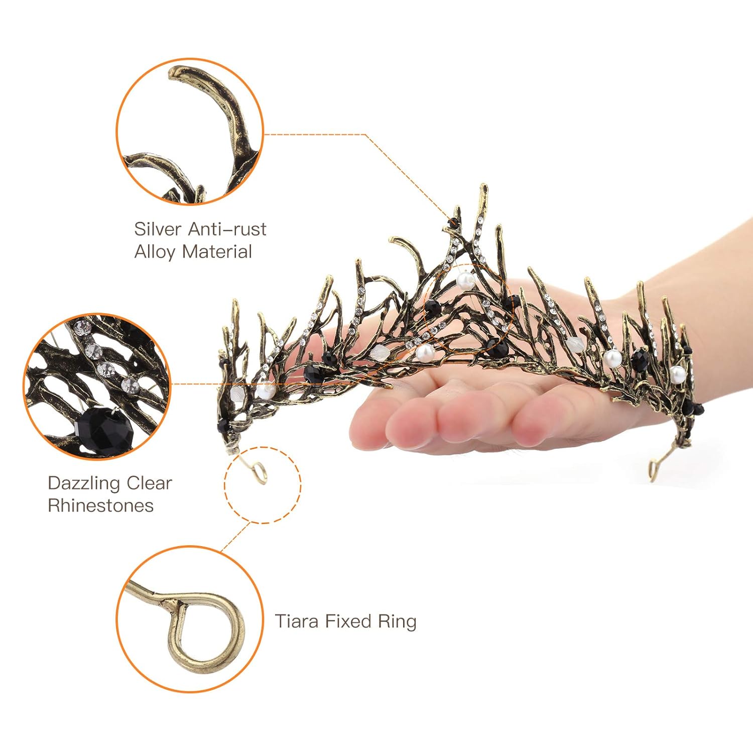 Makone Baroque Halloween Crown Black Queen Crown for Women,Vintage Tiaras with Gemstones Party Gothic Headpiece Halloween Tiara - Image 4