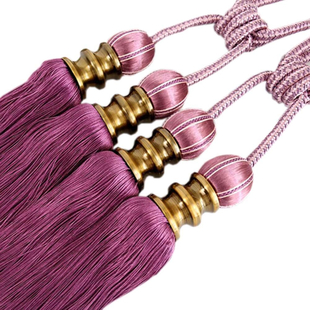Shiny Stone Set of 2 Tassels Curtain Buckle Double Ball Style Simple Curtain Tiebacks Rope (Gold)