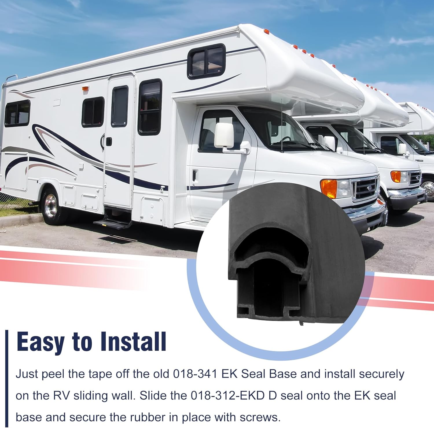 Combo RV Slide Out Seal Kit Replace 018-312-EKD & 018-341 EK,1' * 15/16" * 35' D-Seal Wiper & 1/2' * 2.75" * 35’ Travel Trailer Weather Stripping Clip Base,Black Rubbers for Camper Slideout System