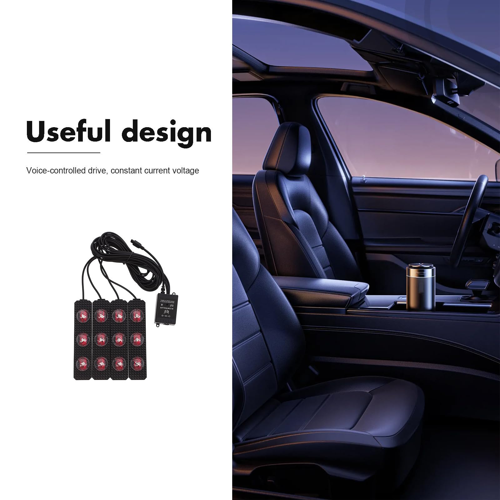 COLLBATH Luces LED Interiores para Coche Conexión USB y Material PVC Negro, Iluminación Ambiental para Decoración y Modificación del Interior del Automóvil