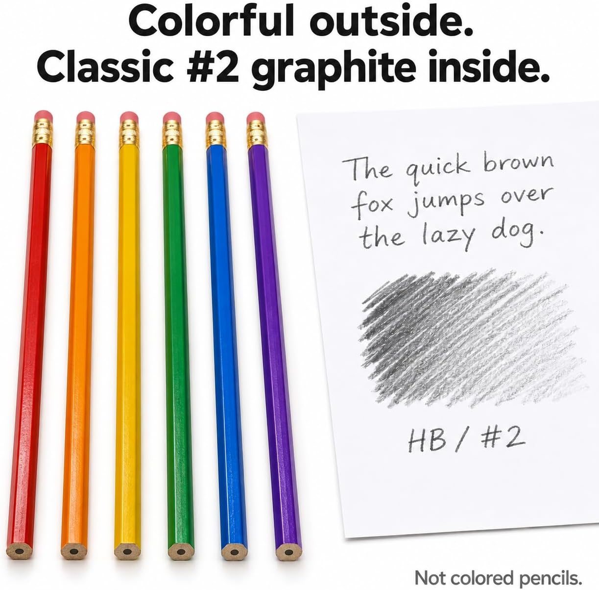 Rainbow Cute Pencils 6 Pack - Cute Number 2 Pencils Unsharpened - Colorful Wood #2 HB Graphite Pencils with Erasers - Fun Stationery for School, Office, Sketching and Writing image 3