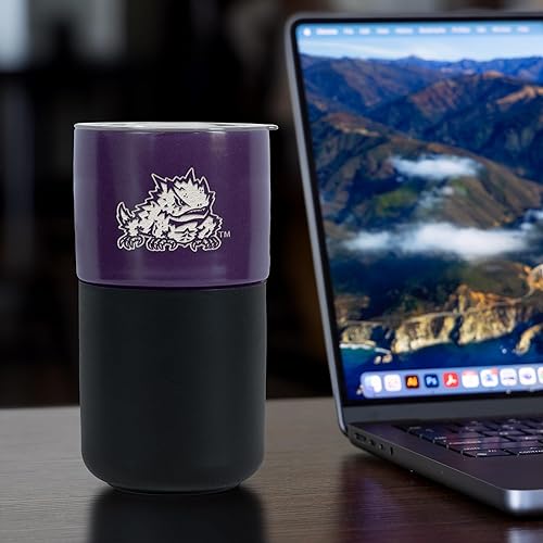 Miniatura 155 de Rico Industries NCAA Miami of Ohio Redhawks - Vaso de cerámica de 16 onzas con agarre de silicona, grabado láser profundo, diseño de color negro