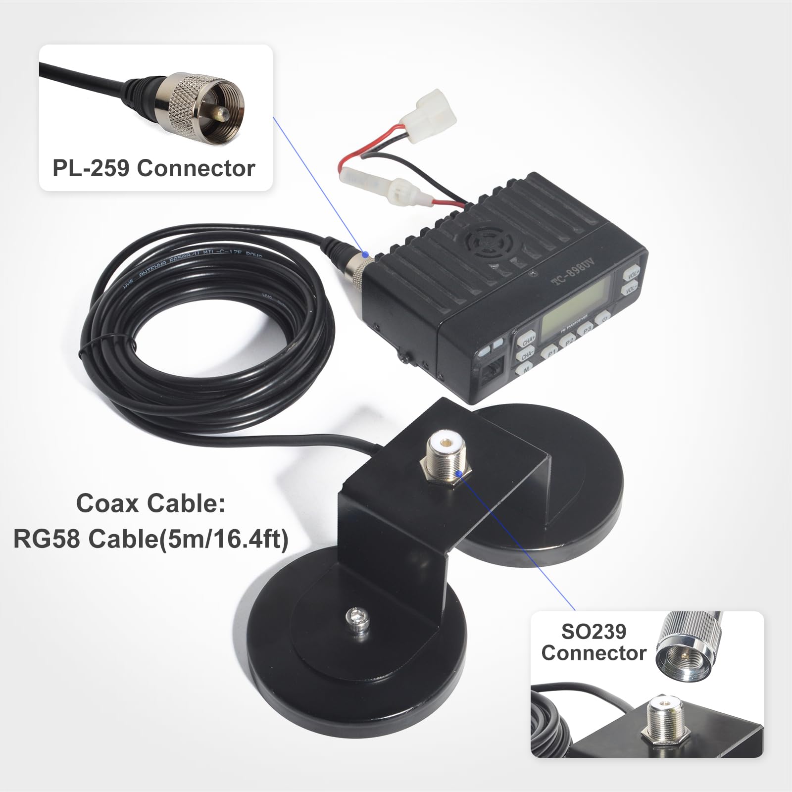 Support de Montage Magnétique 16mm (5/8in) avec SO239 pour Antennes
