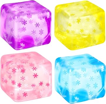 Hooqict 4Pcs Stress Cube Squishy Stress Balls Cube Sensory Squeeze Toys Squishy Fidget Cube Slow Rising Mini Squishies for Kids Teens Adults Stress Relief Classroom Home Office