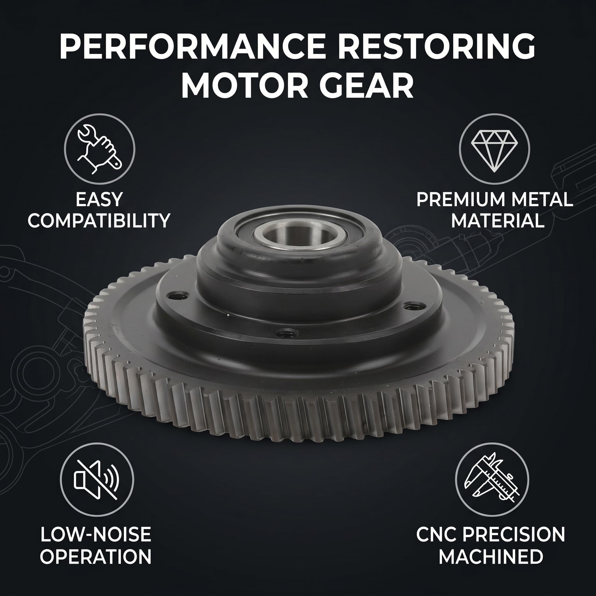 Engranaje de Piñón Grande, Bajo Ruido Alta Resistencia Motor Medio Procesado CNC para Reparación de Motores Eléctricos y Mejora de Rendimiento en Bicicletas Eléctricas