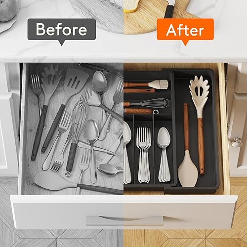 Miniatura 7 de Lifewit Organizador de cajones de cubiertos expandible, bandeja de cubiertos ajustable de 16.7 pulgadas de profundidad para cocina, cubiertos de