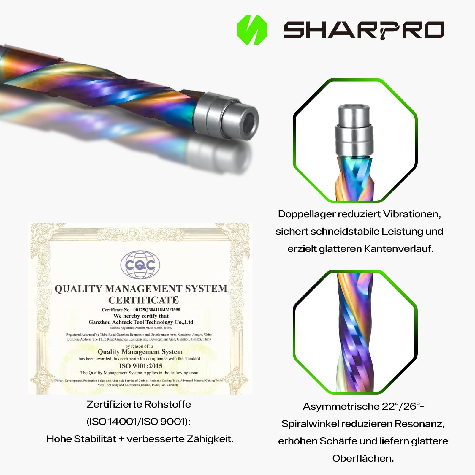 Spiral Bündigfräser 8 mm Schaft, Bündigfräser Für Oberfräse Spiralnutfräser,Extra Langer Beschichteter Hartmetallfräser, Für CNC-Holzbearbeitung,31,75 mm Schneidlänge, 76,2 mm Gesamtlänge