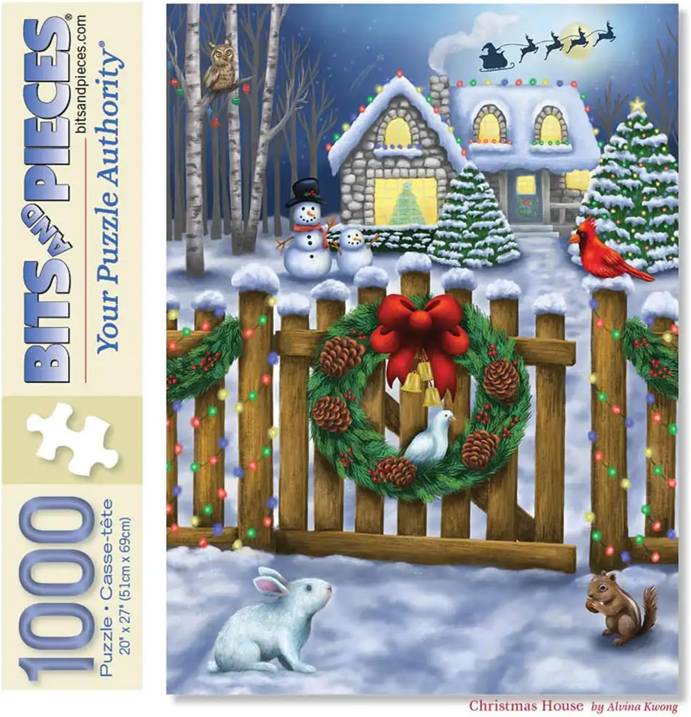 Bits and Pieces 1000 Piece Puzzles for Adults - Large 20" x 27" Jigsaw Puzzles 1000 Pieces Christmas Winter Scene, Random Die Cut, No 2 Pieces Alike, Christmas House