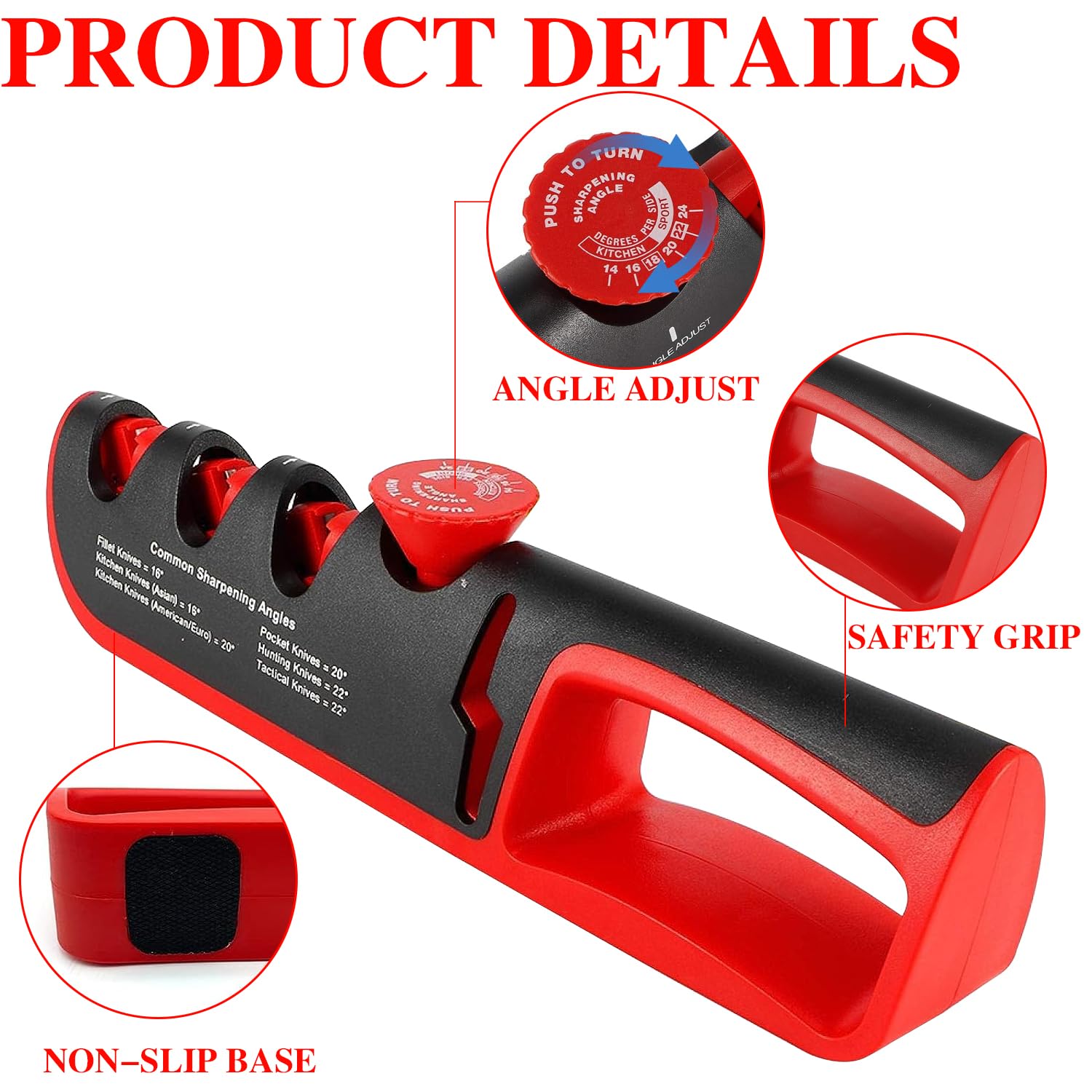 Affilacoltelli Professionale, 4 in 1 Affilacoltelli Manuale con Manopola ad Angolo Regolabile e con Base Antiscivolo, per Affilare Coltelli da Cucina, Forbici ect