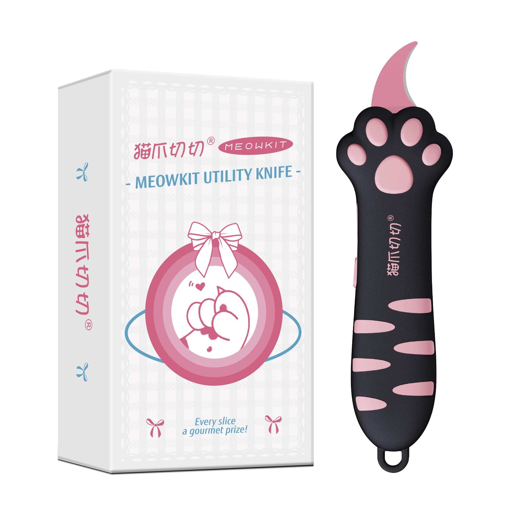Cutter rétractable lame acier inoxydable revêtement antiadhésif poignée ergonomique patte de chat Rose Noir