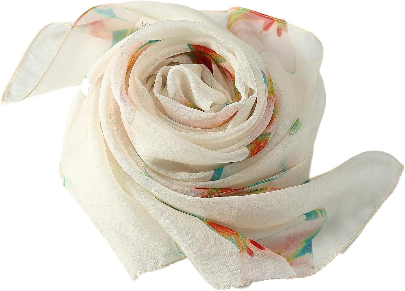 JWSilk Long Silk Chiffon Scarf Floral Print - Image 2