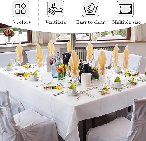 Miniatura 8 de Fitable Paquete de 6 manteles cuadrados de 70 x 70 pulgadas, resistentes a las manchas y reutilizables, manteles de tela de poliéster borgoña para