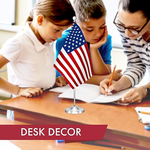 Miniatura 5 de G128 Juego de banderas de escritorio de lujo de Estados Unidos, 8.5 x 5.5 pulgadas, poliéster 300D impreso, con cúpula y base plateadas, poste de