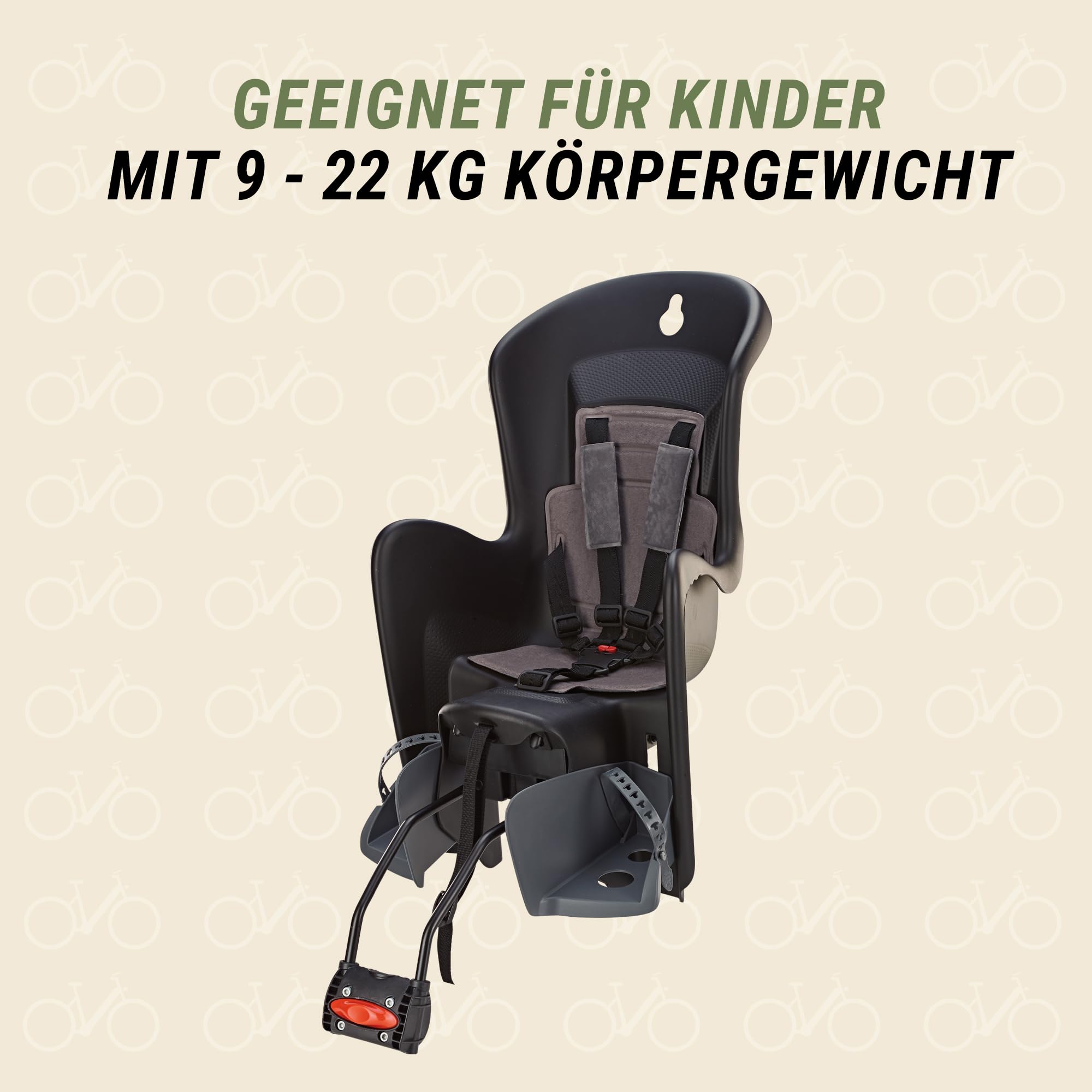 Prophete Polisport Bilby RS Fahrradkindersitz | Kindersitz für die Sattelrohrmonage | für Kinder zwischen 9 und 22 kg | grau