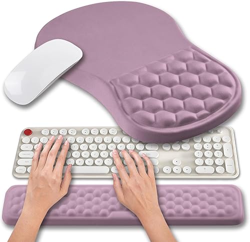 Miniatura 13 de Hokafenle Juego de alfombrilla de mouse ergonómica 2 en 1 con soporte para muñeca y reposamuñecas para teclado de computadora, con diseño de gel