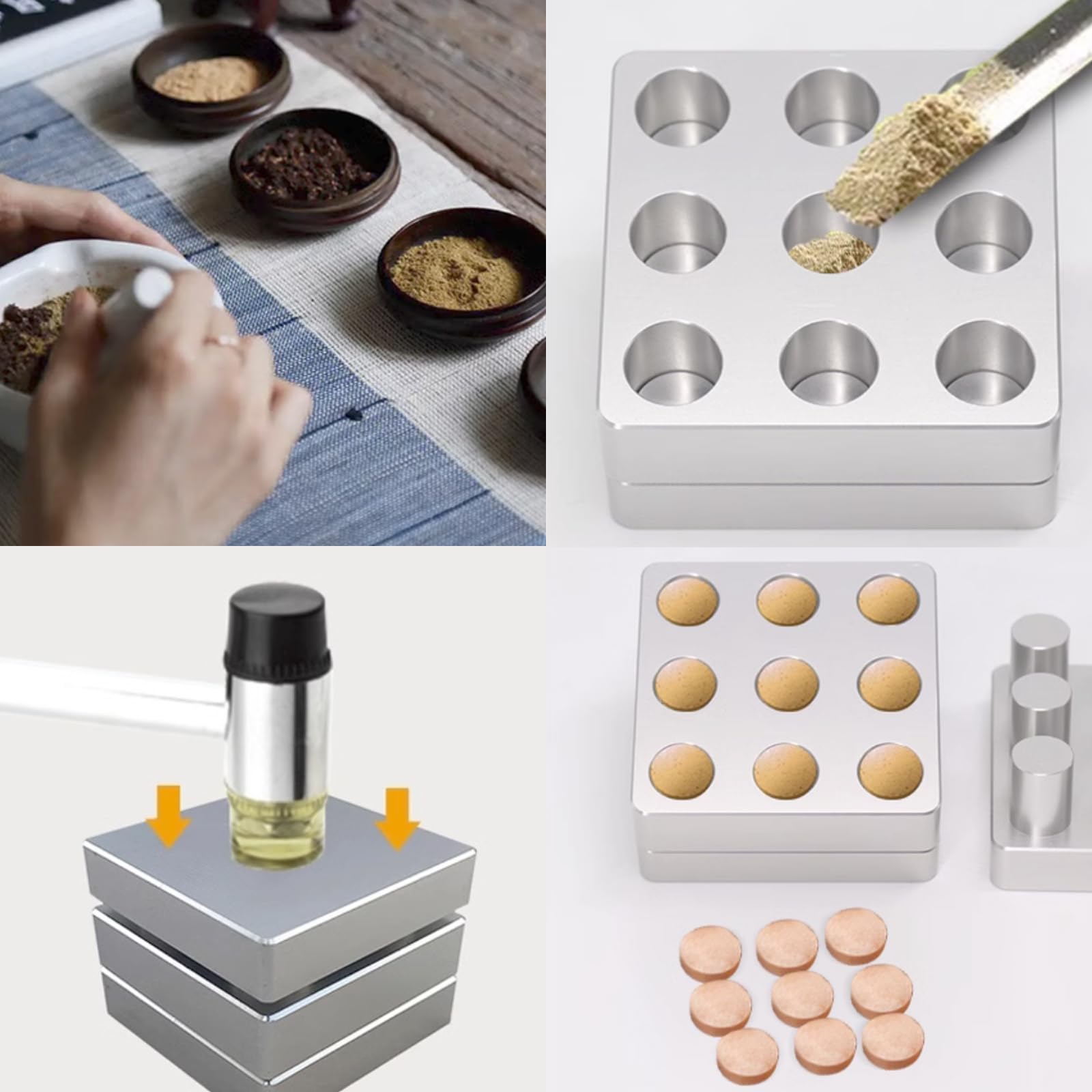 Stampo Manuale per Compresse per Pillole Strumento per la Produzione di Presse per Compresse in Polvere per Medicinali in Lega di Alluminio (25 Fori, Φ6mm)