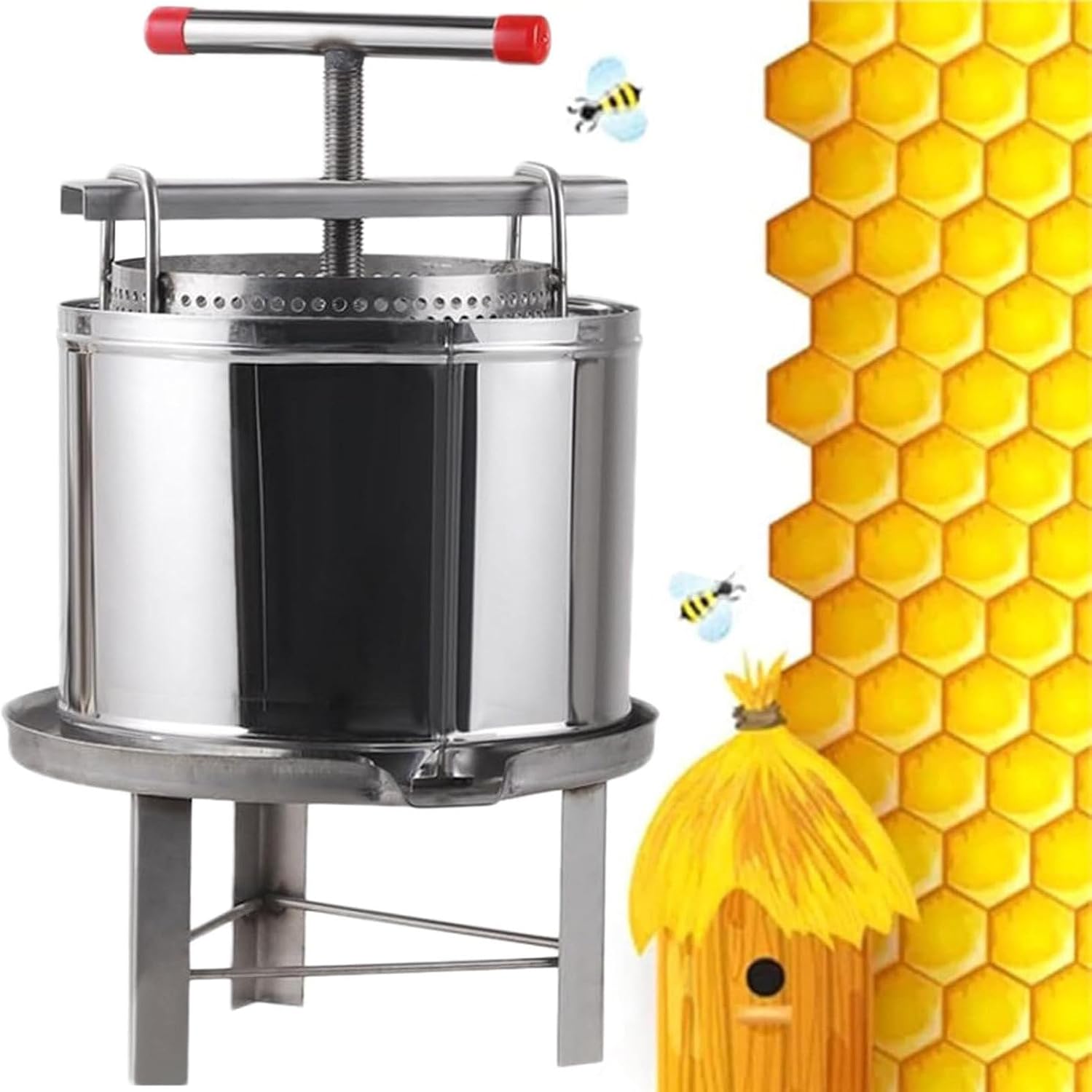 Grape Press Honey Press 10L Stainless Steel Fruit Wine Manual Press Grinder Grape Crusher Fruit Wine Making Pressed Apple Grape Honey