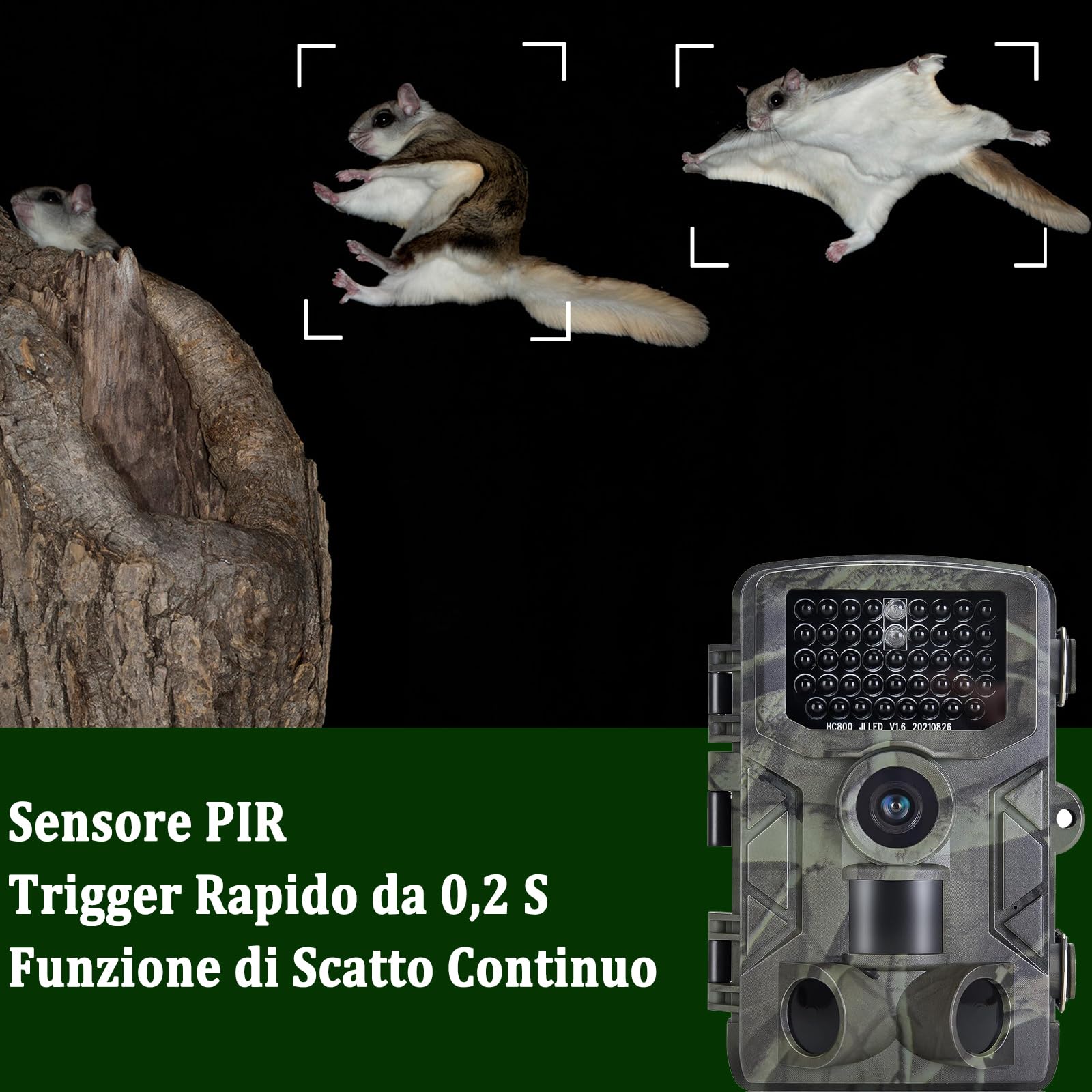 Fototrappola Fotocamera Caccia 50MP 4K, Fototrappole IP65 Impermeabile, Grandangolare 120 ° Fototrappola Infrarossi con SD da 32 GB (HC808A)