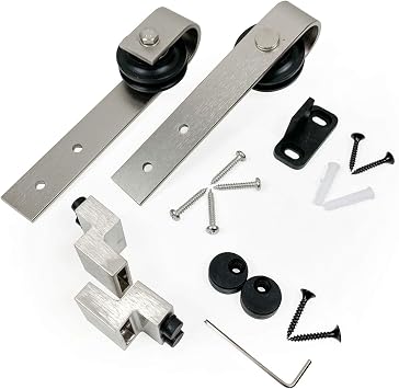 Homacer Mini Brushed Nickel Extra Flat Roller Set, Includes Two Rollers with Nuts, Bolts, and Washers, Two Door Stoppers, Two Anti-Jump Pads, and One Floor Guide Classic Design