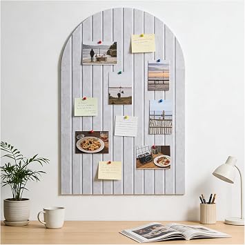 Arched Felt Bulletin Board Light Camel, 35"x24" Large Wall Decor, 6 Pcs Self-Adhesive Tiles with Push Pins, Felt Cork Board Alternative for Home Office Classroom