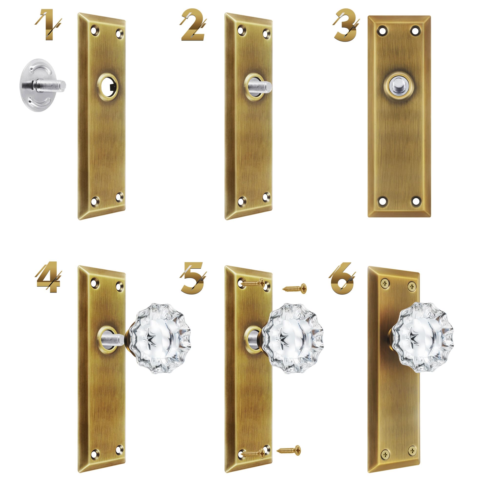 ToPToToo Vintage Brass Dummy Door Knob Interior, Antique Single Side Glass Closet Door Knobs Replacement Vintage Crystal Cabinet Dummy Door Handles No Lock,2 Pack, Door Knobs - Canada - View #14