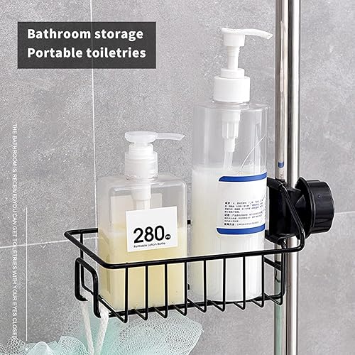 Miniatura 5 de Qerfty Estante para grifo de esponja, estante de grifo de fregadero de cocina, estante extraíble de aluminio con ganchos para cocina y baño (negro,