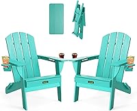 Vista 15 de Silla Adirondack plegable, sillas Adirondack de plástico texturizado de madera con soporte para 2 tazas, silla para hoguera de polietileno de alta