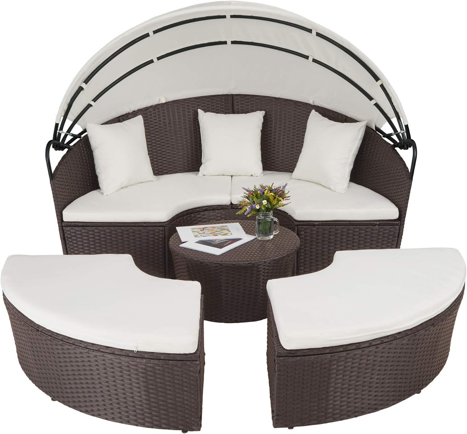 tectake Round Rattan Daybed configured as a seating group