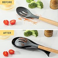 Vista 4 de Soporte de cuchara Hasense para encimera, soporte de cuchara grande de cerámica para encimera de cocina, soporte para utensilios de cocina para Negro