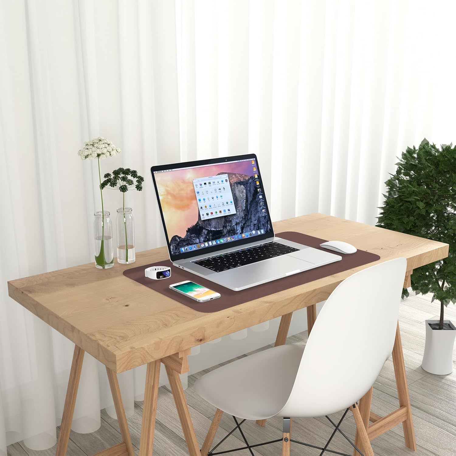 Hsurbtra Desk Pad, 23.6" x 13.8" PU Leather Desk Mat, M Extended Mouse Pad, Waterproof Desktop Blotter Protector, Non-Slip Ultra Thin Small Laptop Keyboard Writing Mat for Office Home, Dark Oak - 7