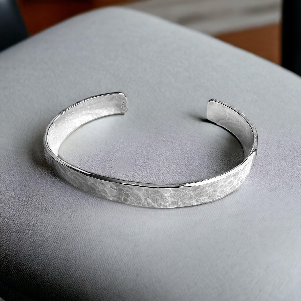 Herren Armreif gehämmert 925 Sterling Silber, 8 mm Breite