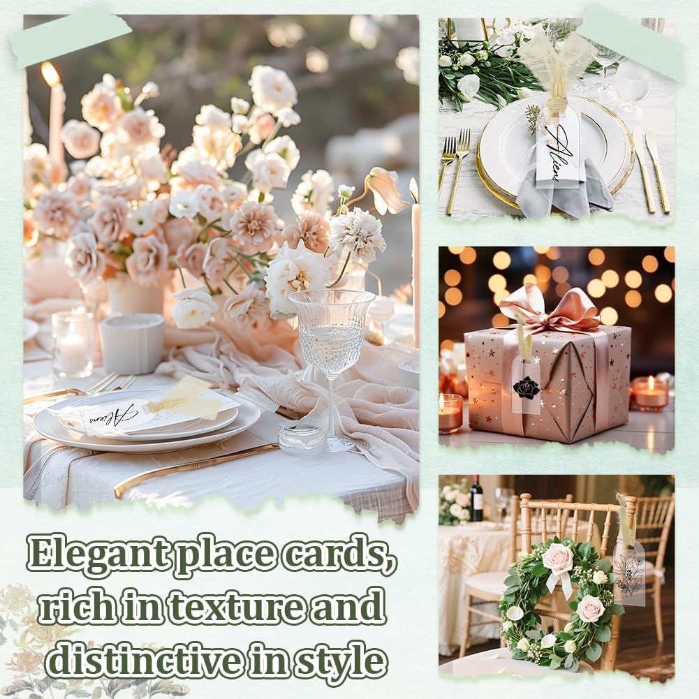 70 Packs Acrylic Place Card, 3.54 x 1.77 Inch Clear Blank Rectangle Acrylic Name Cards DIY Blank Hanging Tags with Ribbon for Wedding Christmas Birthday Event Ornament