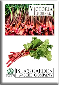 Victoria Rhubarb Seeds Rheum cultorum, Classic Garden Rhubarb 50+ Non GMO & Heirloom Seeds, by Islas Garden Seeds, Cold Hardy Perennial for Edible Gardens, Ideal for Pie, Jam & Cooking