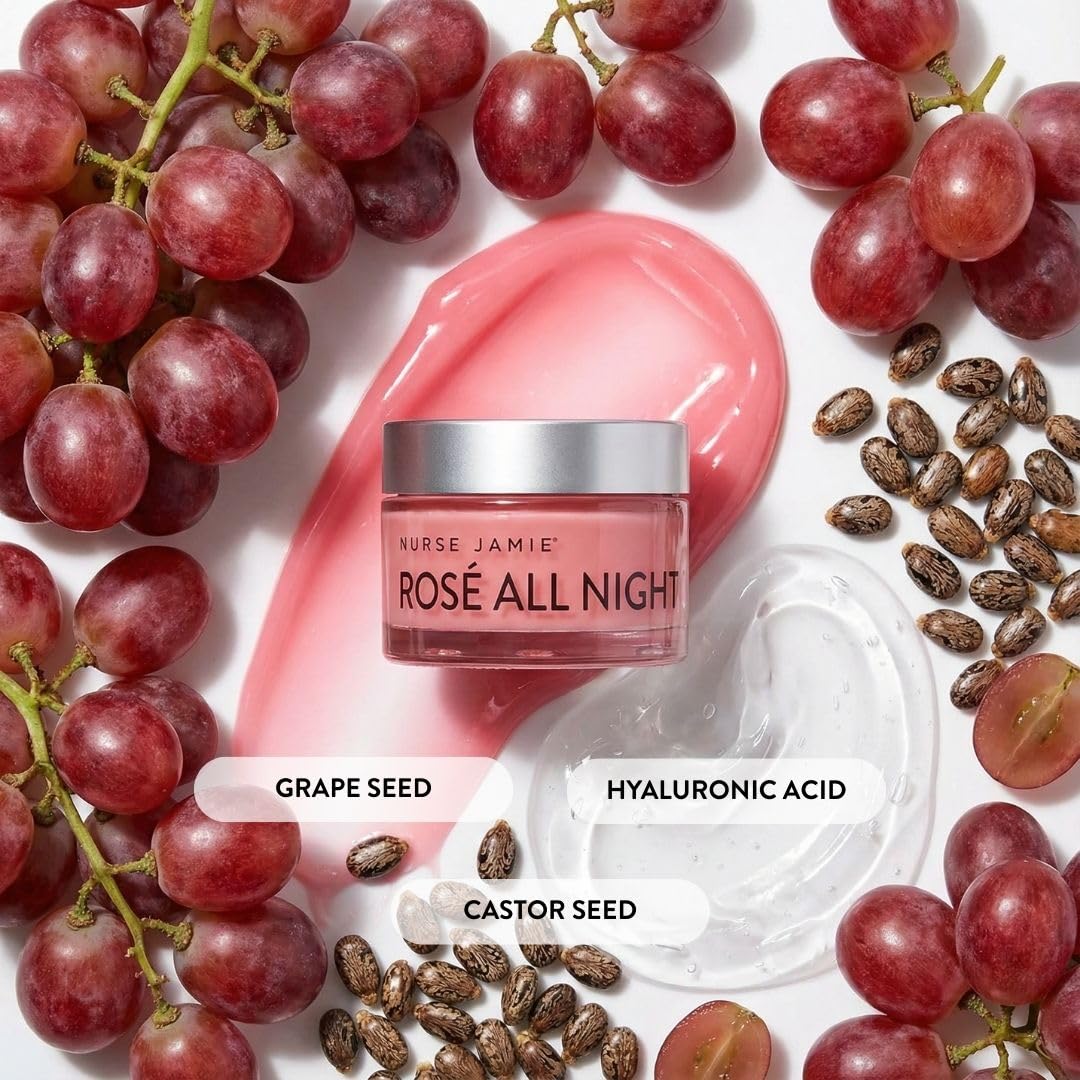 Nurse Jamie Rosé All Night Lip Mask & Exfoliating Tool – Hydrating Overnight Treatment for Softer, Smoother Lips