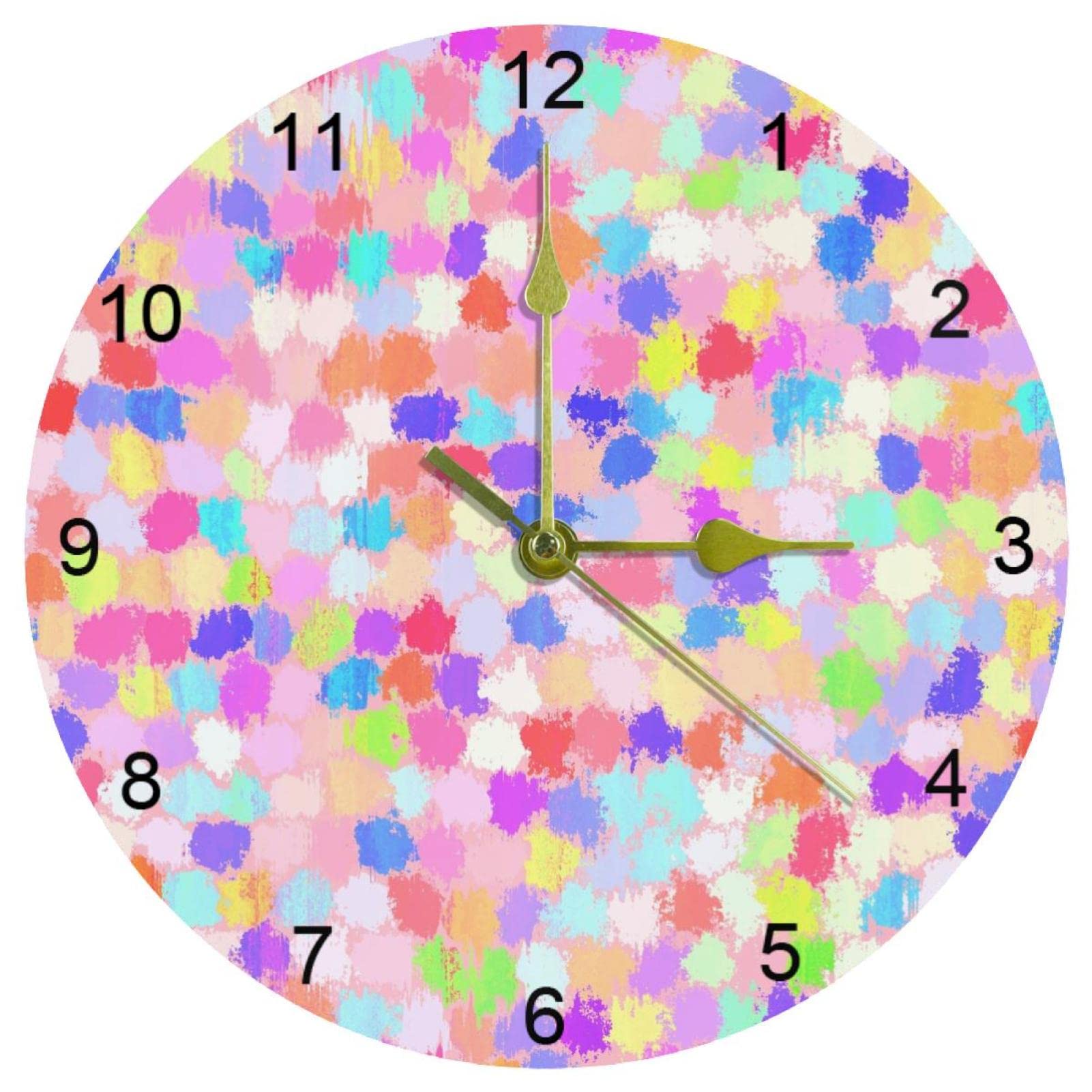 Horloge murale à quartz 25,4 cm silencieuse avec chiffres arabes colorés pour salon et cuisine