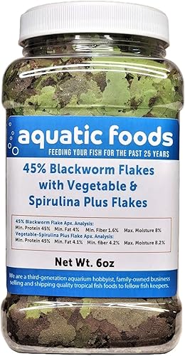 Miniatura 5 de Mezcla de escamas de gusano negro y vegetal-espirulina al 45% para cíclidos, disco, para todos los peces tropicales de la comunidad. Copos de