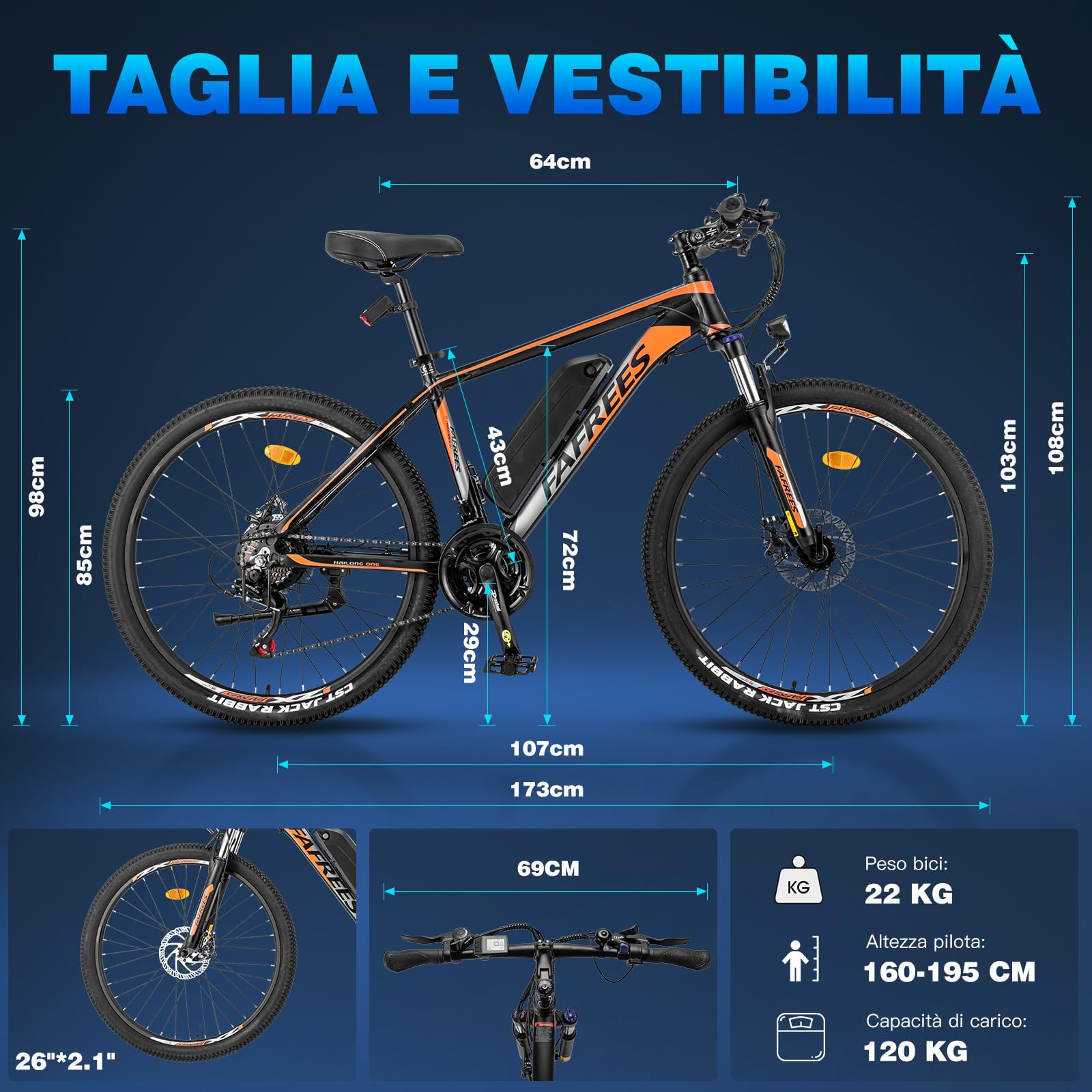Fafrees Bici Elettrica 26" Mountain Bike Elettrica 21 Velocità Batteria Rimovibile 36V13.5Ah EBike Uomo Donna Adulti con Pedalata Assistita, Freni a Disco Meccanici, Autonomia di 80-100km