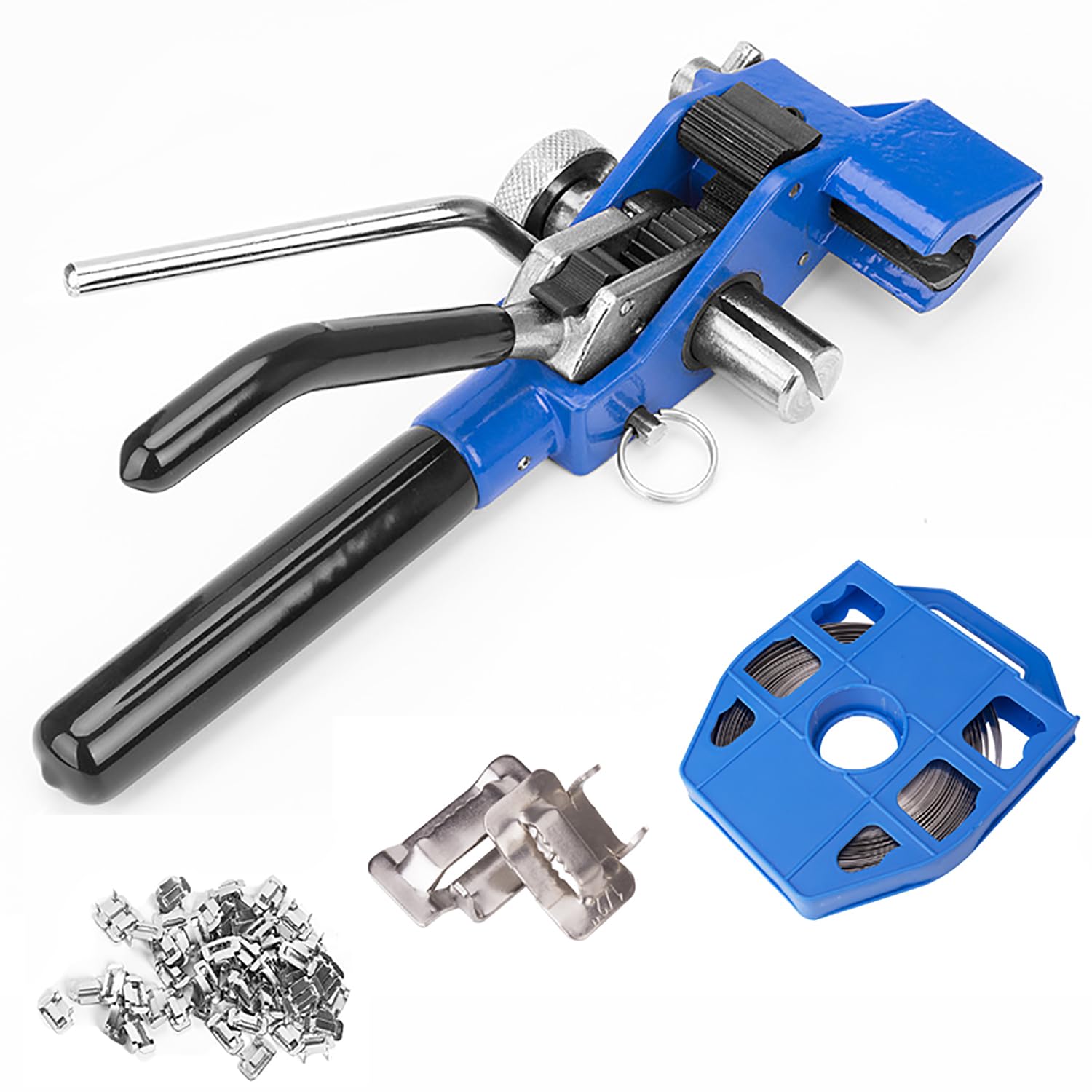 Herramientas para atar cables, kit tensor resistente con 30 metros de cinta y 100 hebillas para sujetar y cortar bridas de metal
